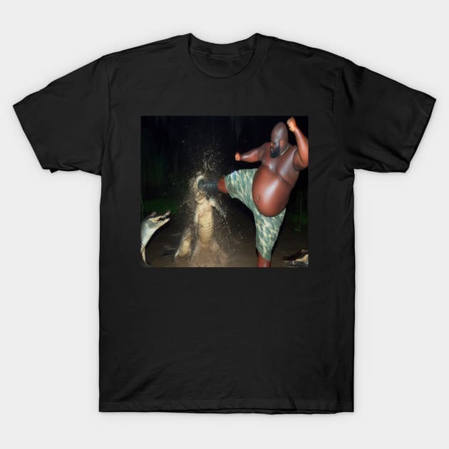 Man Kick Alligator In Swamp Shirt Tee, Gator, Crocodile, funny, viral, meme T-Shirt by Y2KERA